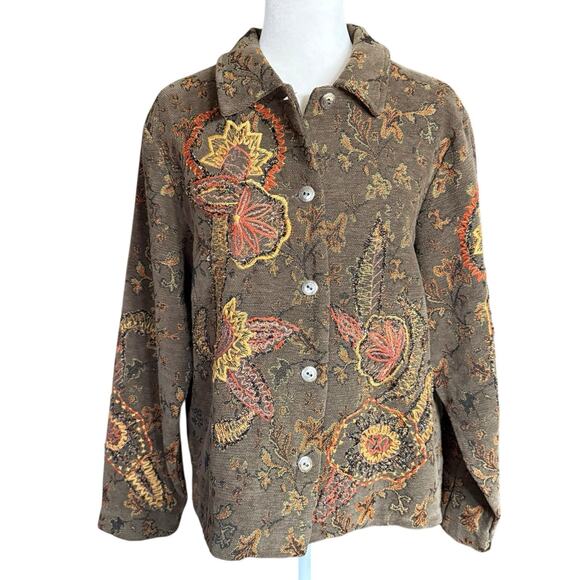 Coldwater Creek Jacket Women's Tapestry Sz Large Brown Embroidered Grandmacore - Picture 1 of 11